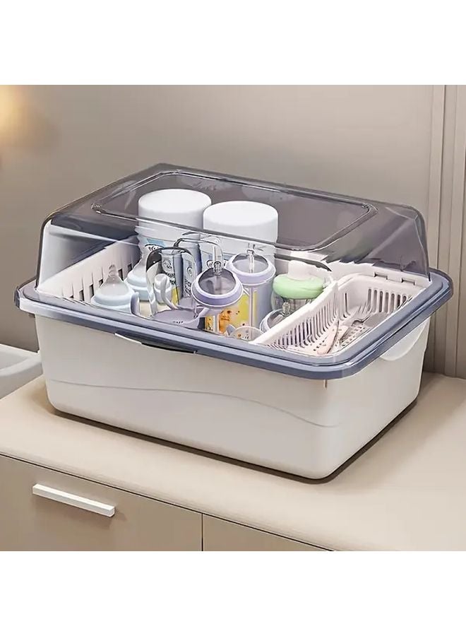 Large Capacity Transparent Tawny Bottle Storage Box With Drainage And Dust Proof Dry Rack - Image 1